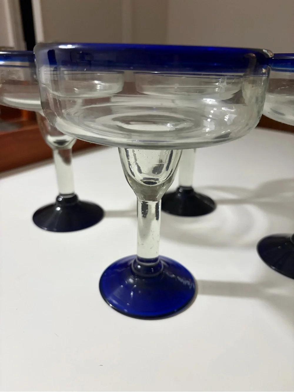 Blue-Rimmed Glass Margarita Coupes - Set of 4